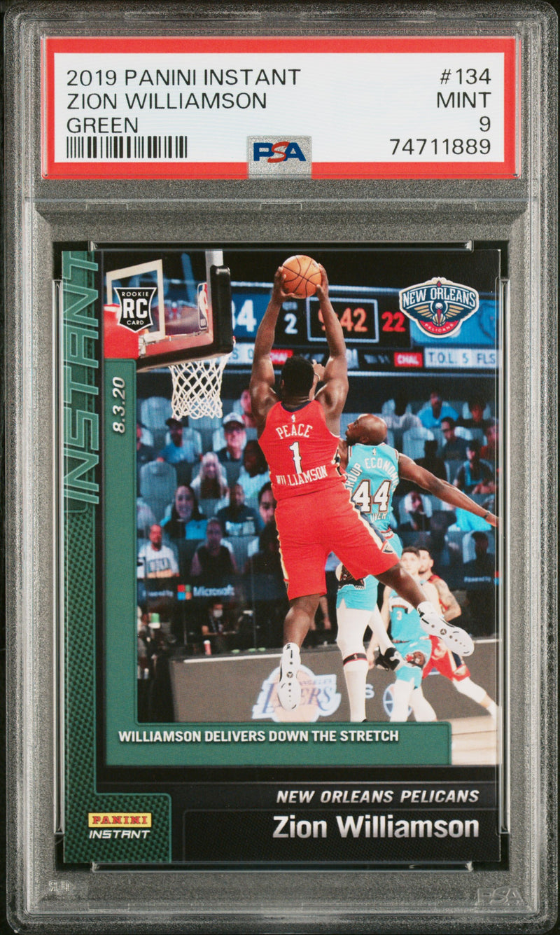 PSA 9 Zion Williamson 2019 Panini Instant #134 Green 8/10 Rookie Card New Orleans Pelicans