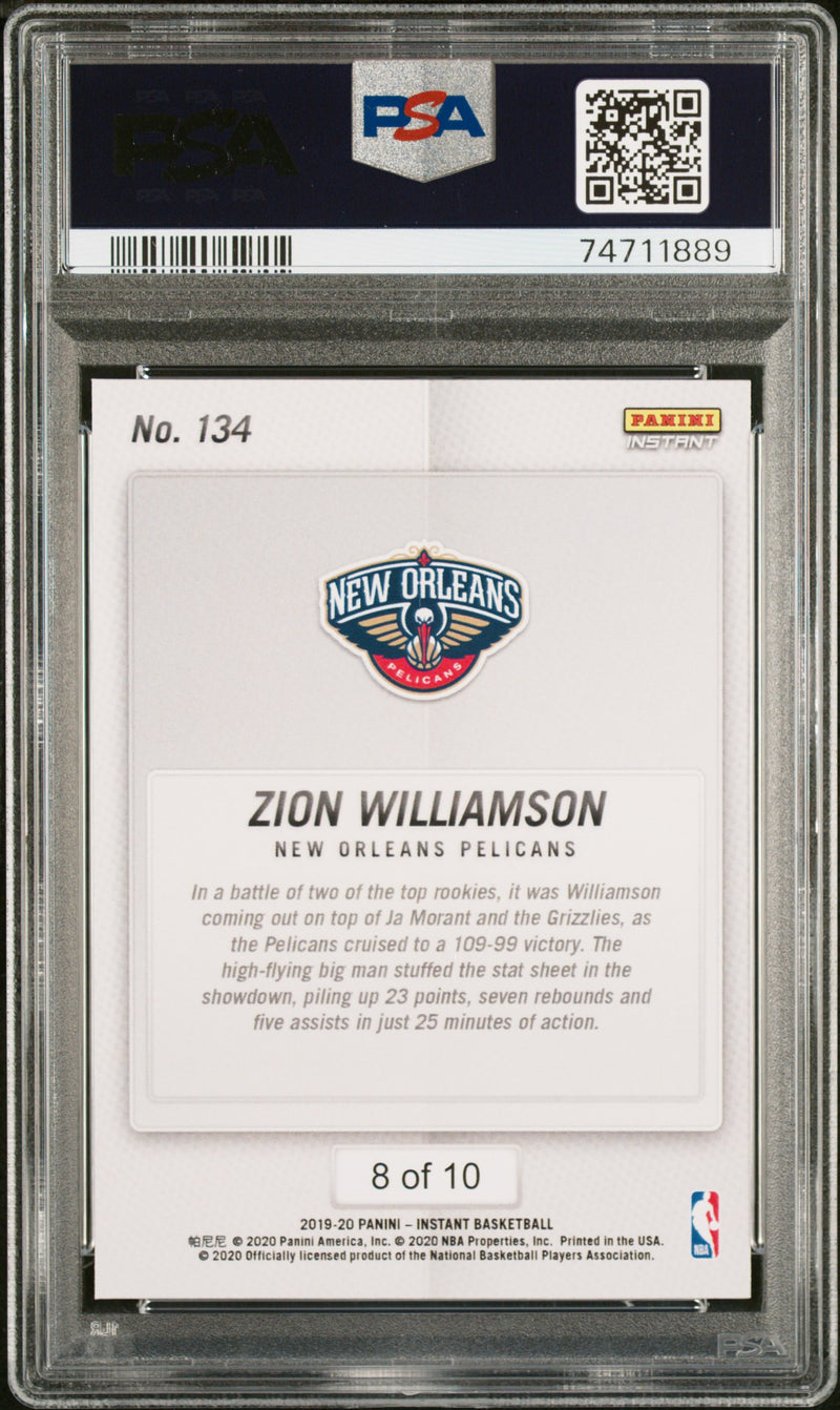 PSA 9 Zion Williamson 2019 Panini Instant #134 Green 8/10 Rookie Card New Orleans Pelicans