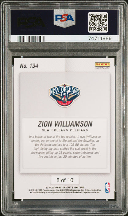 PSA 9 Zion Williamson 2019 Panini Instant #134 Green 8/10 Rookie Card