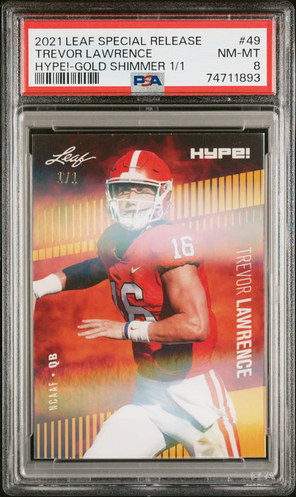 PSA 8 Trevor Lawrence 2021 Leaf Hype #49 Gold Shimmer 1/1 Rookie Card