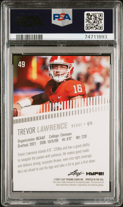 PSA 8 Trevor Lawrence 2021 Leaf Hype #49 Gold Shimmer 1/1 Rookie Card