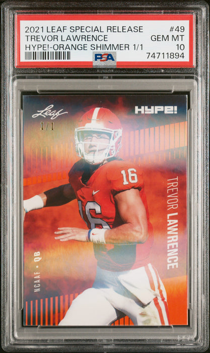 PSA 10 Trevor Lawrence 2021 Leaf Hype #49 Orange Shimmer 1/1 Rookie Card