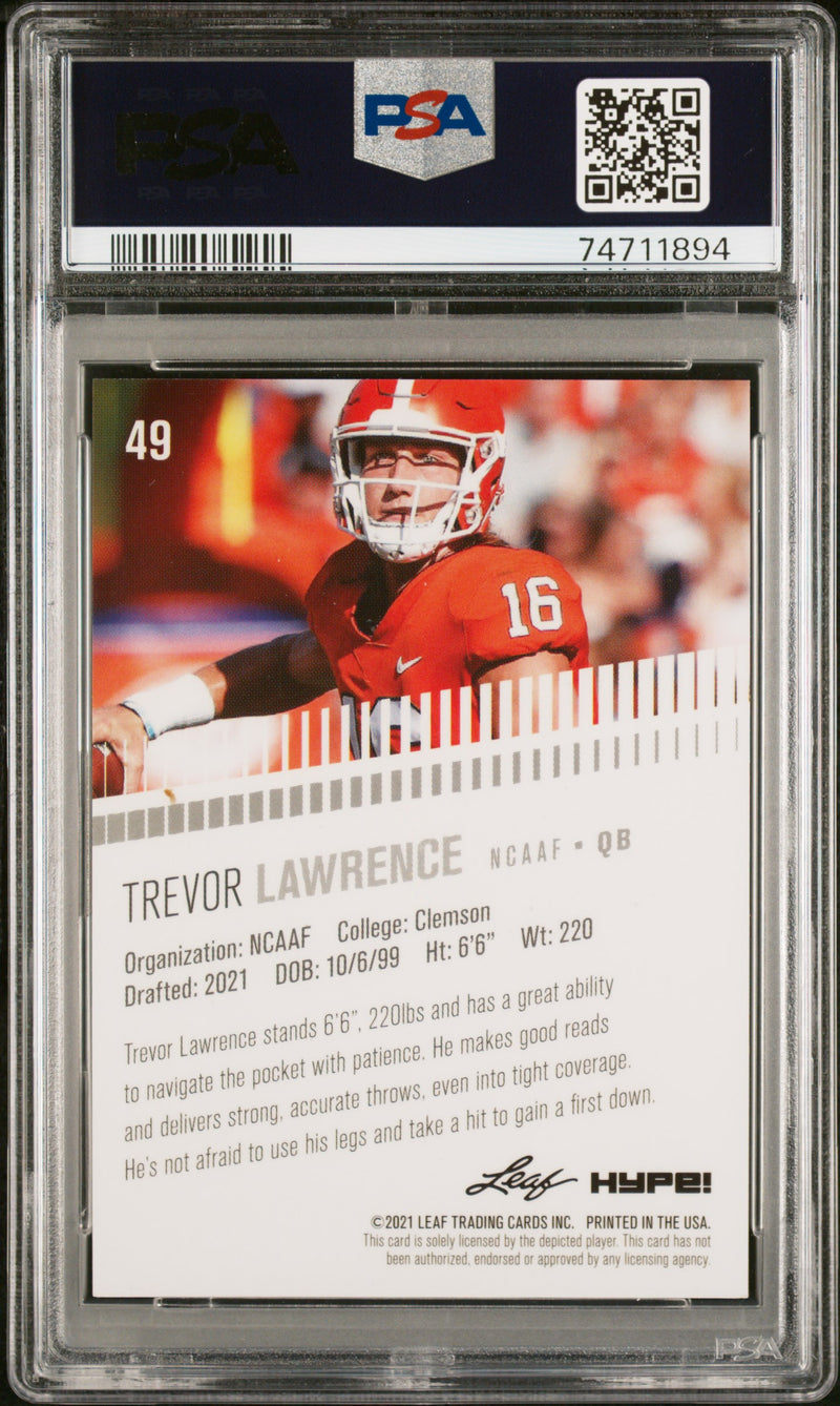 PSA 10 Trevor Lawrence 2021 Leaf Hype #49 Orange Shimmer 1/1 Rookie Card Jacksonville Jaguars