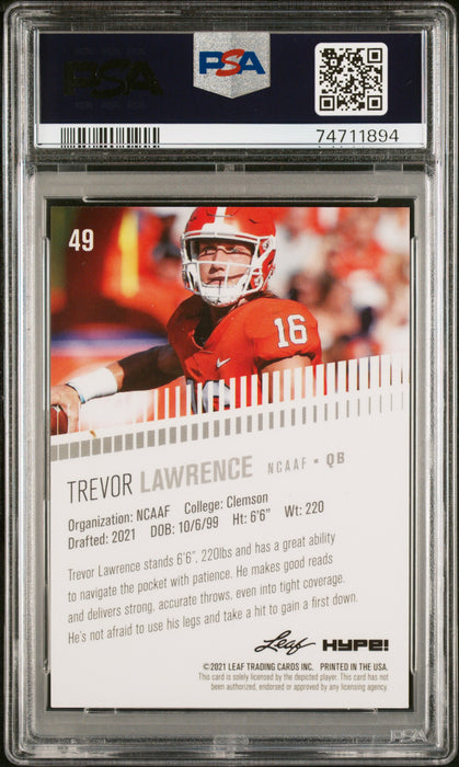 PSA 10 Trevor Lawrence 2021 Leaf Hype #49 Orange Shimmer 1/1 Rookie Card
