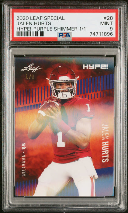 PSA 9 Jalen Hurts 2020 Leaf Hype #28 Purple Shimmer 1/1 Rookie Card