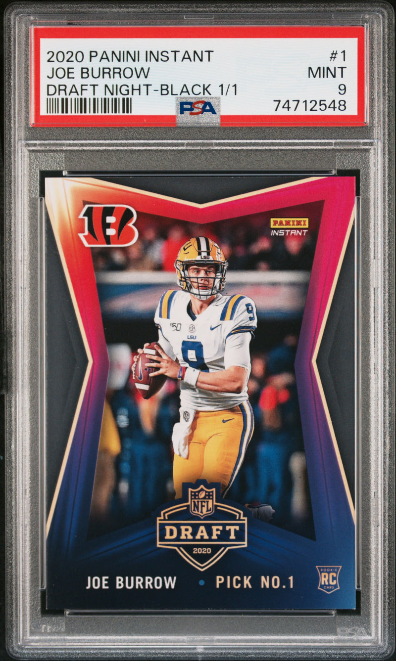 PSA 9 Joe Burrow 2020 Panini Instant #1 Draft Night Black 1/1 Rookie Card Cincinnati Bengals