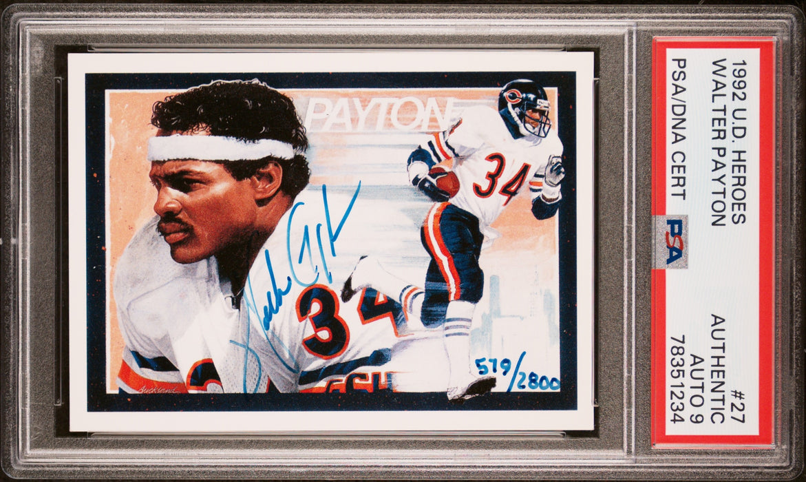 PSA 9 Walter Payton 1992 Upper Deck Heroes #27 Autograph 579/2800 Rare Trading Card