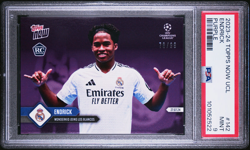 PSA 9 Endrick 2023 Topps Now #142 Purple SP #78/99 Rookie Card Real Madrid