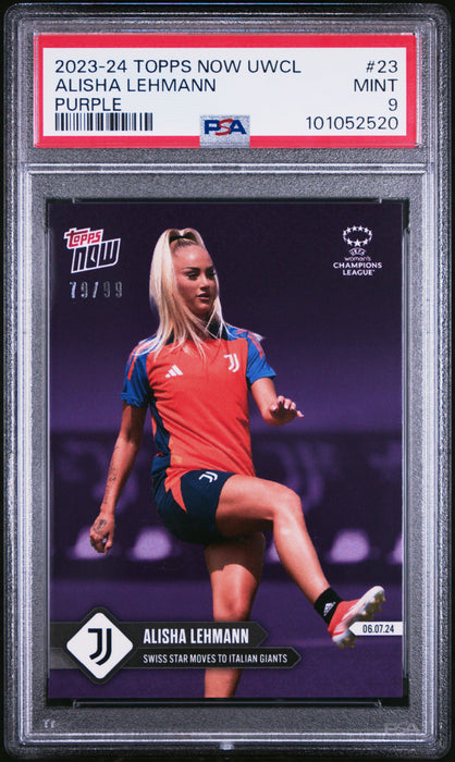 PSA 9 Alisha Lehmann 2023 Topps Now #23 Purple SP #79/99 Rare Trading Card