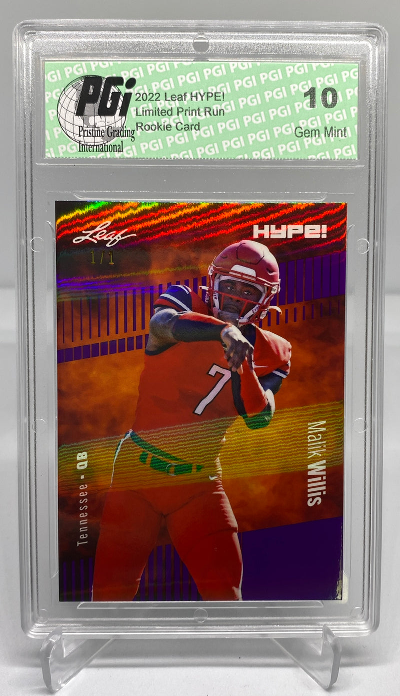 Malik Willis Rookie Card Tennessee PGI 10 Gem Mint Football Trading Card 2022 Leaf HYPE! #83 Purple Shimmer 1 of 1