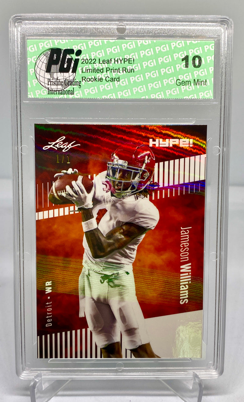 Jameson Williams Rookie Card Detroit PGI 10 Gem Mint Football Trading Card 2022 Leaf HYPE! #88 White Shimmer 1 of 1