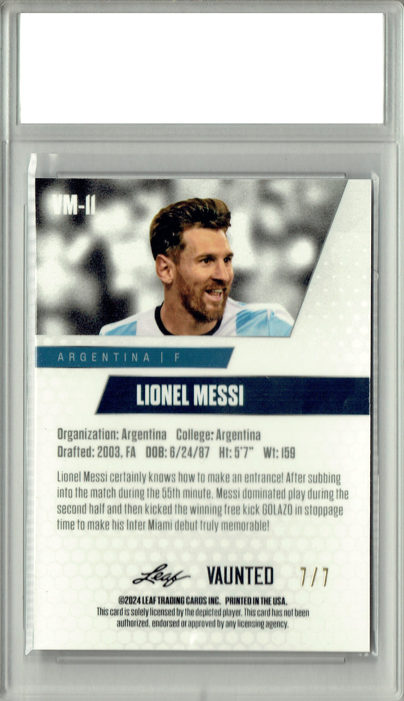 Certified Mint+ Lionel Messi 2024 Leaf Vaunted Metal #VM-11 Black 7 Made Rare Trading Card Argentina