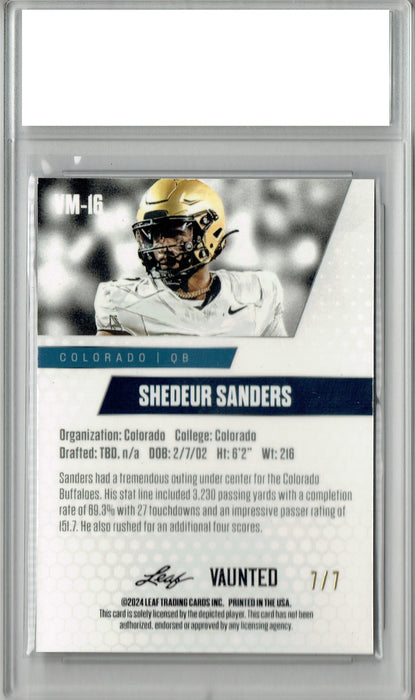 Certified Mint+ Shedeur Sanders 2024 Leaf Vaunted Metal #VM-16 Black 7 Made Rookie Card Cleveland Browns