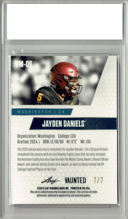 Jayden Daniels 2024 Leaf Vaunted Metal #VM-06 Black #/7 Made Rookie Card PGI 10