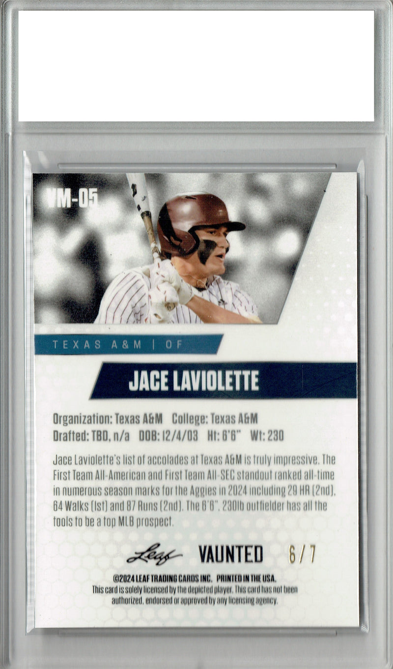 Certified Mint+ Jace LaViolette 2024 Leaf Vaunted Metal #VM-05 Black 7 Made Rookie Card Cleveland Guardians