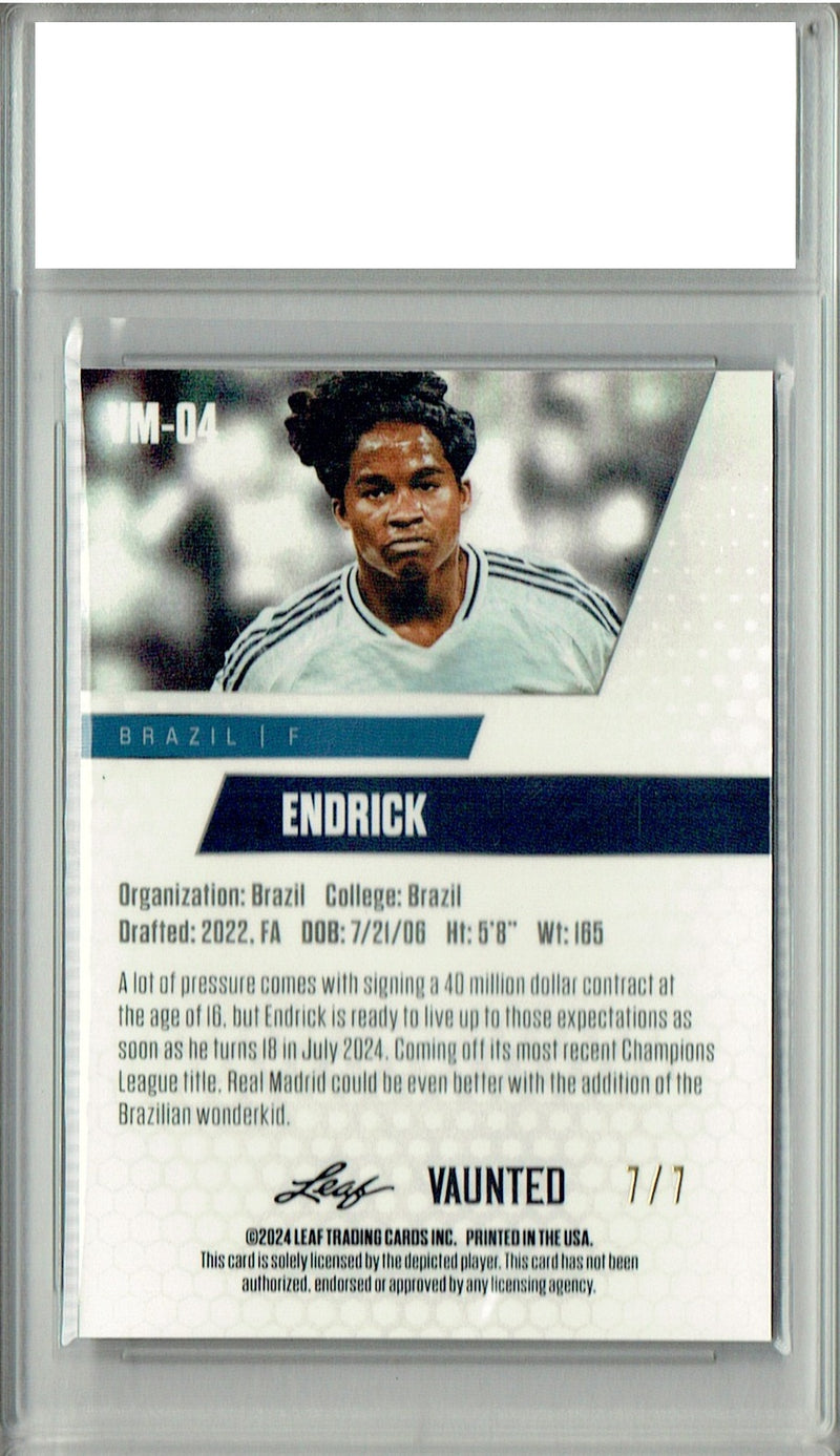Certified Mint+ Endrick 2024 Leaf Vaunted Metal #VM-04 Black 7 Made Rookie Card Real Madrid
