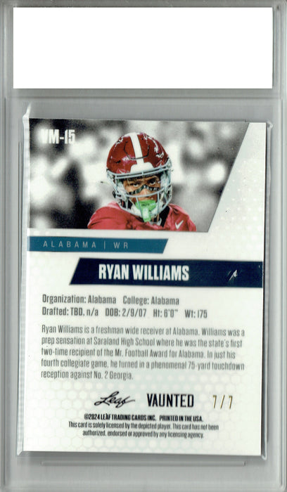 Certified Mint+ Ryan Wlliams 2024 Leaf Vaunted Metal #VM-15 Black 7 Made Rookie Card Alabama