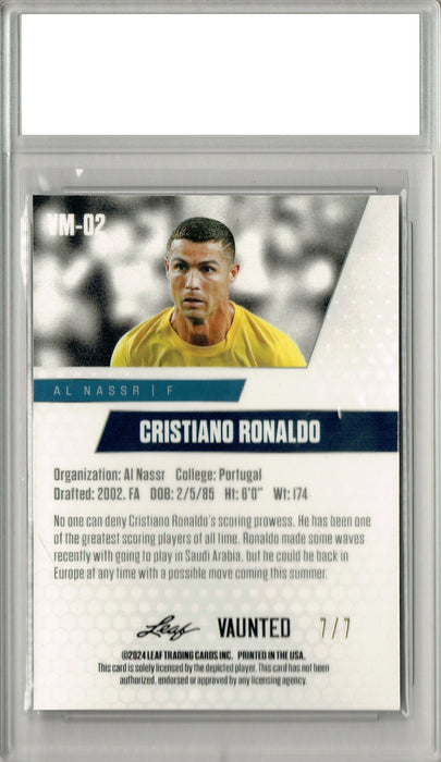 Cristiano Ronaldo 2024 Leaf Vaunted Metal #VM-02 Black 7 Made Rare Trading Card PGI 10