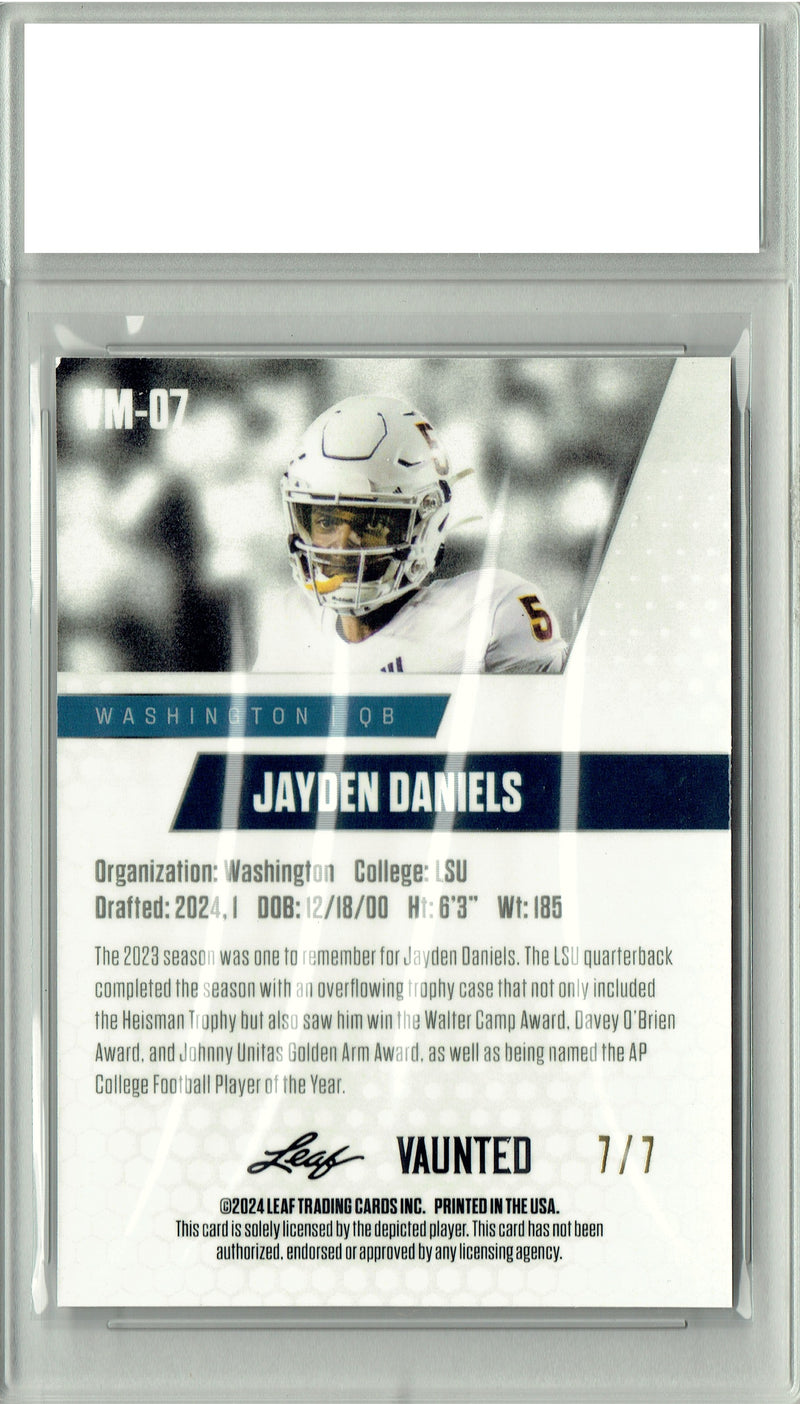 Jayden Daniels 2024 Leaf Vaunted Metal #VM-07 Black 7 Made Rookie Card PGI 10
