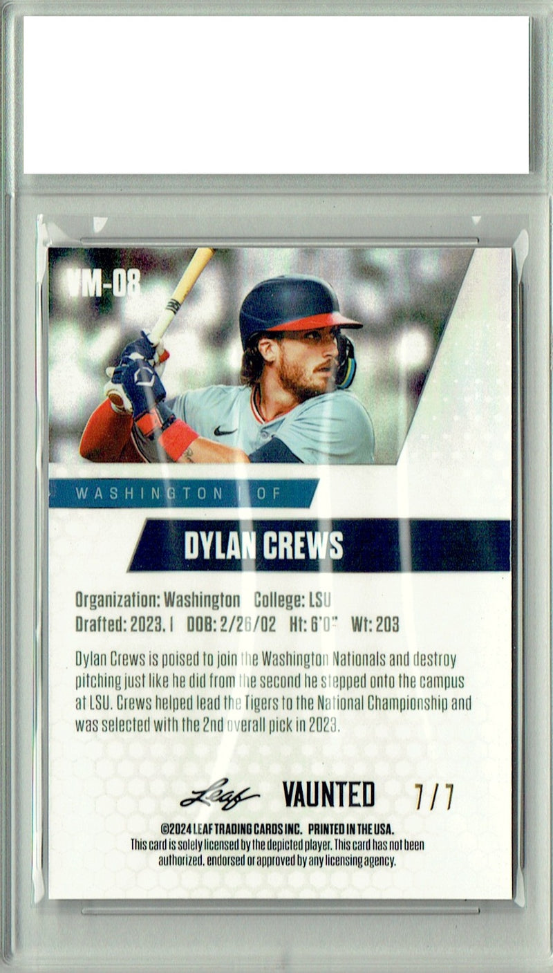 Dylan Crews 2024 Leaf Vaunted Metal #VM-08 Black 7 Made Rookie Card PGI 10