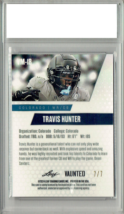 Travis Hunter 2024 Leaf Vaunted Metal #VM-18 Black 7 Made Rookie Card PGI 10