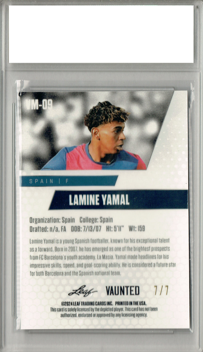 Lamine Yamal 2024 Leaf Vaunted Metal #VM-09 Black 7 Made Rookie Card PGI 10
