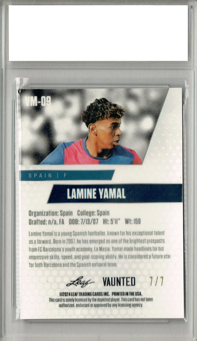 Lamine Yamal 2024 Leaf Vaunted Metal #VM-09 Black 7 Made Rookie Card PGI 10