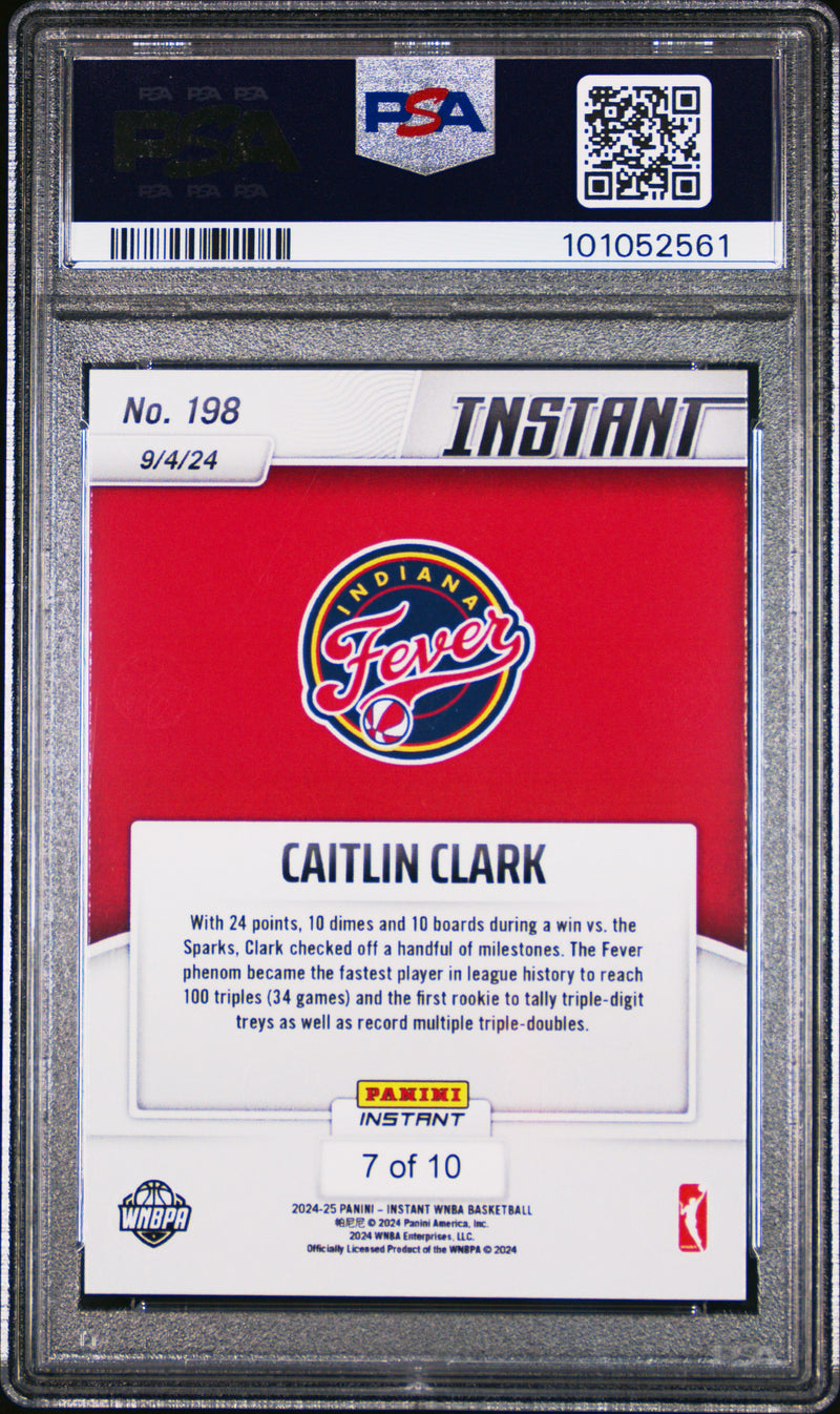 PSA 8 Caitlin Clark 2024 Panini Instant #198 Jaguar SP #7 of 10 Rookie Card Indiana Fever