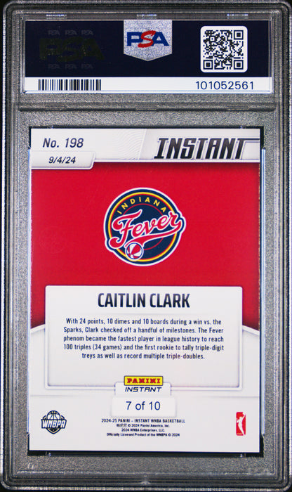 PSA 8 Caitlin Clark 2024 Panini Instant #198 Jaguar SP #7 of 10 Rookie Card