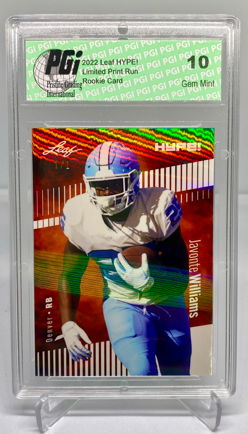 Javonte Williams Rookie Card Denver PGI 10 Gem Mint Football Trading Card 2022 Leaf HYPE! #65 White Shimmer 1 of 1