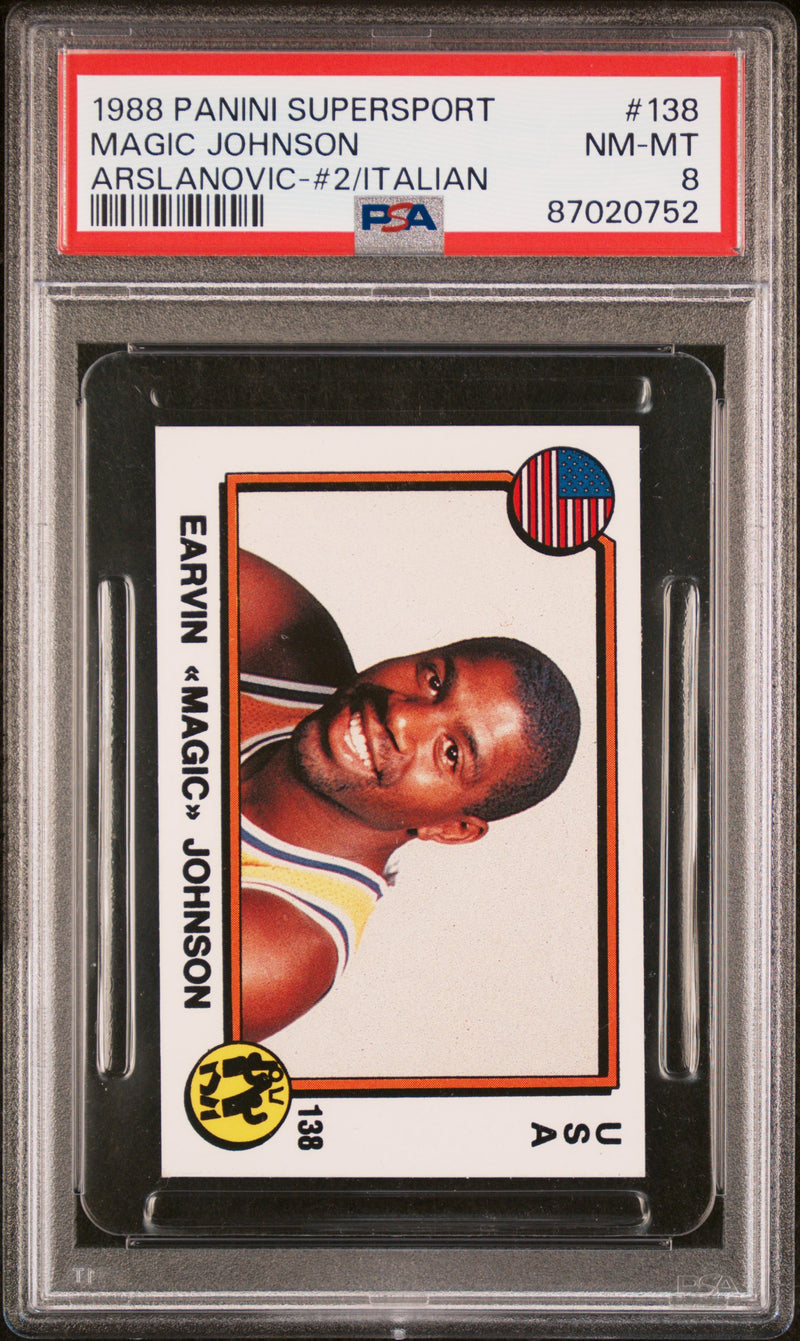 PSA 8 Magic Johnson 1988 Panini Supersport #138 Lakers/Italian Rare Trading Card USA