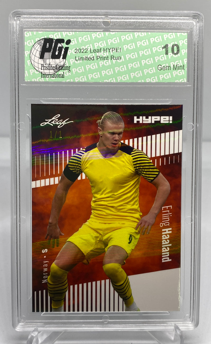 Erling Haaland 2022 Leaf HYPE! #94 White Shimmer 1 of 1 Trading Card PGI 10