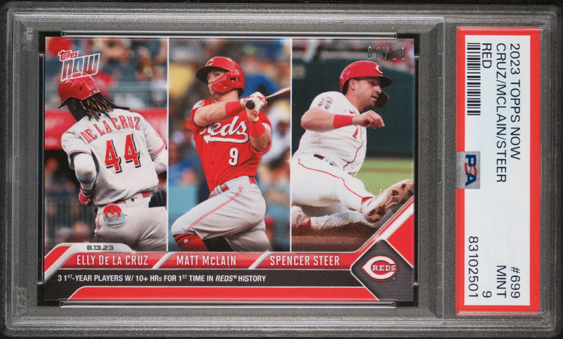 Elly De La Cruz McClain Steer PSA 9 2023 Topps Now #699 Rookie Card Red #10/25