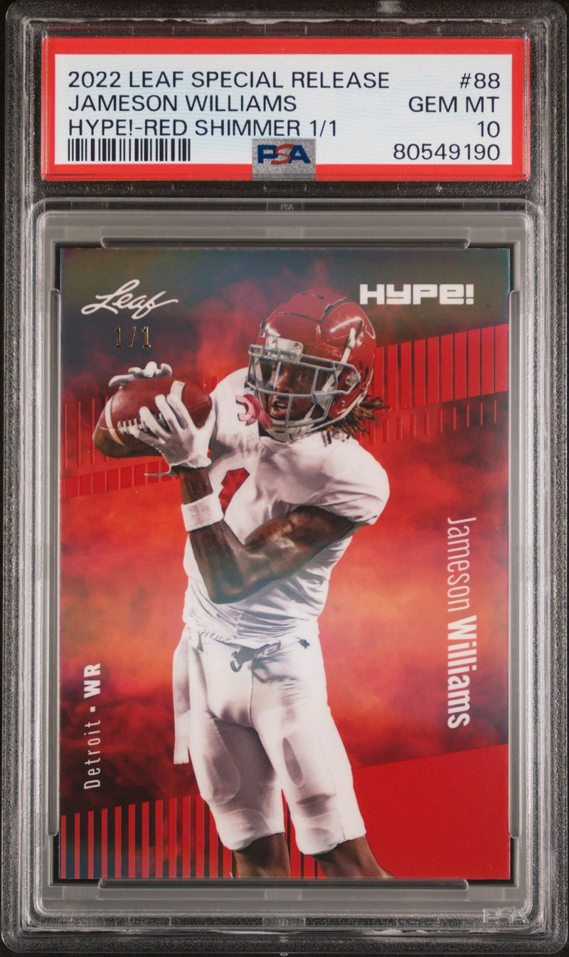 PSA 10 Jameson Williams 2022 Leaf Hype! #88 Red Shimmer 1 of 1 Rookie Card