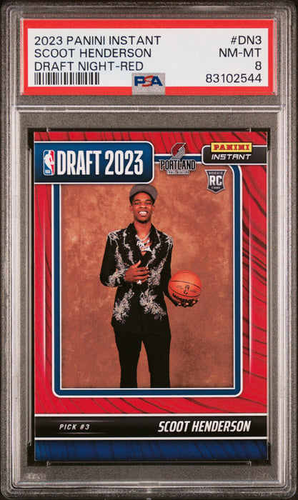 PSA 8 NM-MT Scoot Henderson 2023 Panini Instant #DN-3 Rookie Card Draft Night Red #24/25
