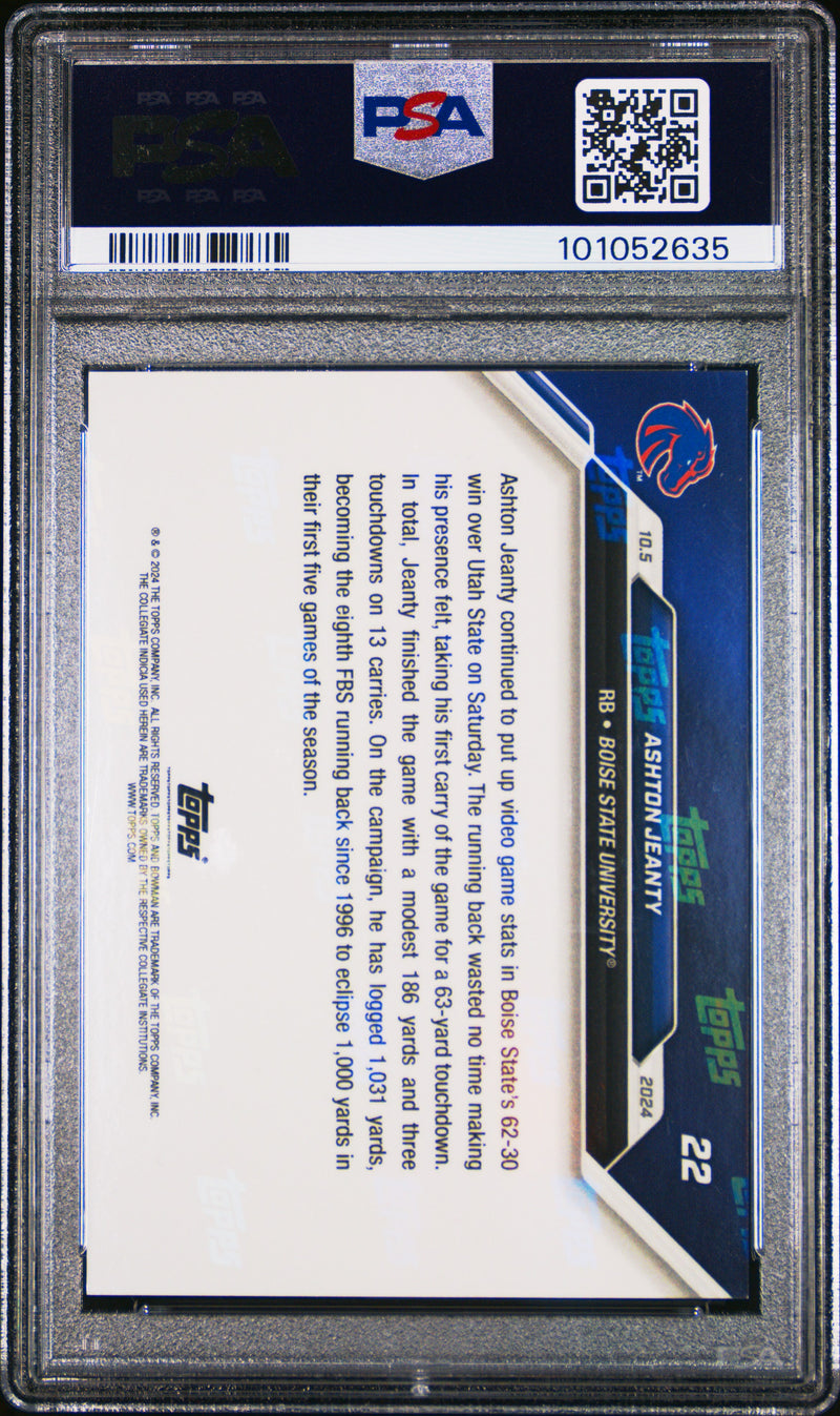 PSA 10 Ashton Jeanty 2024 Bowman University Now #22 Purple #8/25 Rookie Card Boise State Broncos