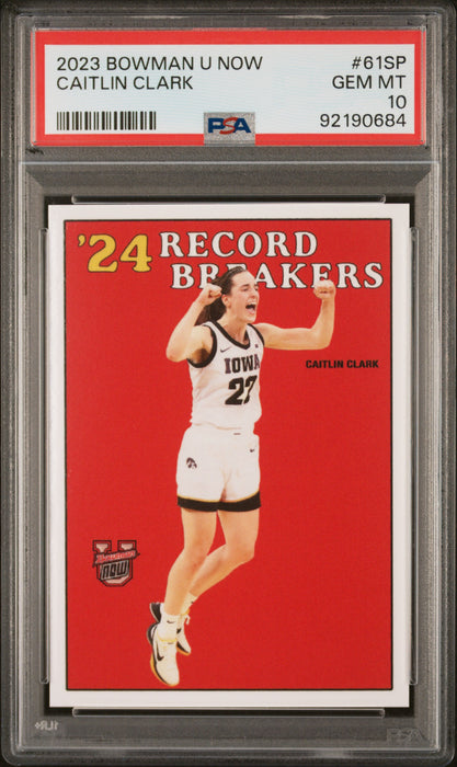 PSA 10 Caitlin Clark 2023 Bowman University Now #61SP Red Back SP Rookie Card