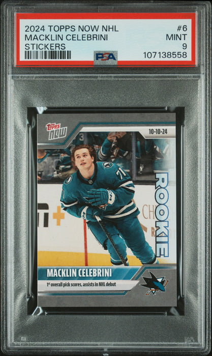 PSA 9 Macklin Celebrini 2024 Topps Now #6 Rookie Card STicker