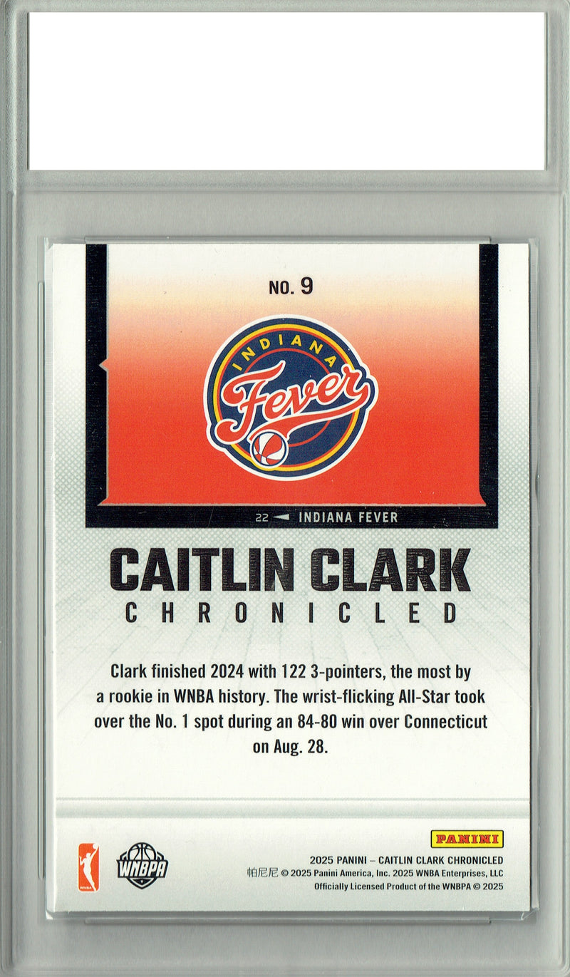 Certified Mint+ Caitlin Clark 2025 Chronicles #9 Silver Holo Foil Rare Trading Card Indiana Fever