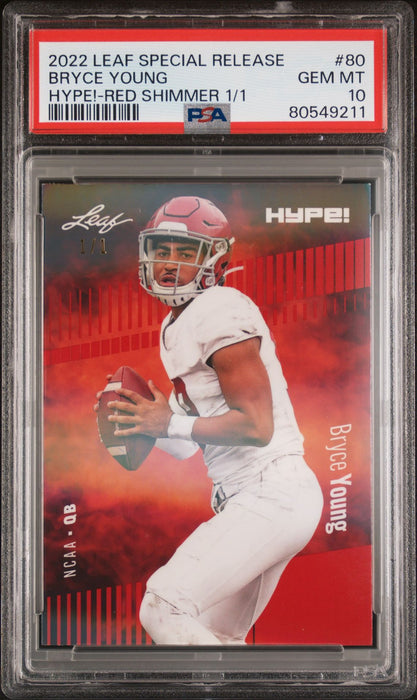 PSA 10 Bryce Young 2022 Leaf Hype! #80 Red Shimmer 1/1 Rookie Card