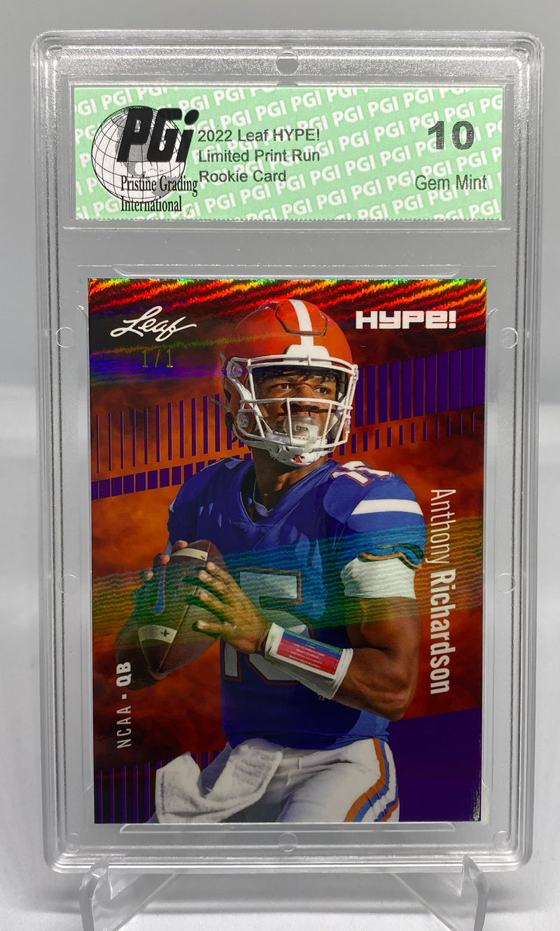 Anthony Richardson Rookie Card Indianapolis PGI 10 Gem Mint Football Trading Card 2022 Leaf HYPE! #77 Purple Shimmer 1 of 1