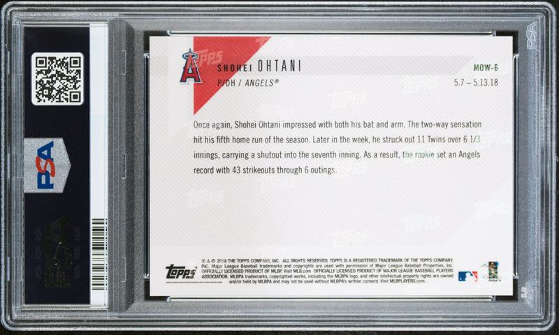 Shohei Ohtani Rookie Card 2018 Topps Now #MOW-6 Moment of the Week, PSA 9, Los Angeles Angels Baseball