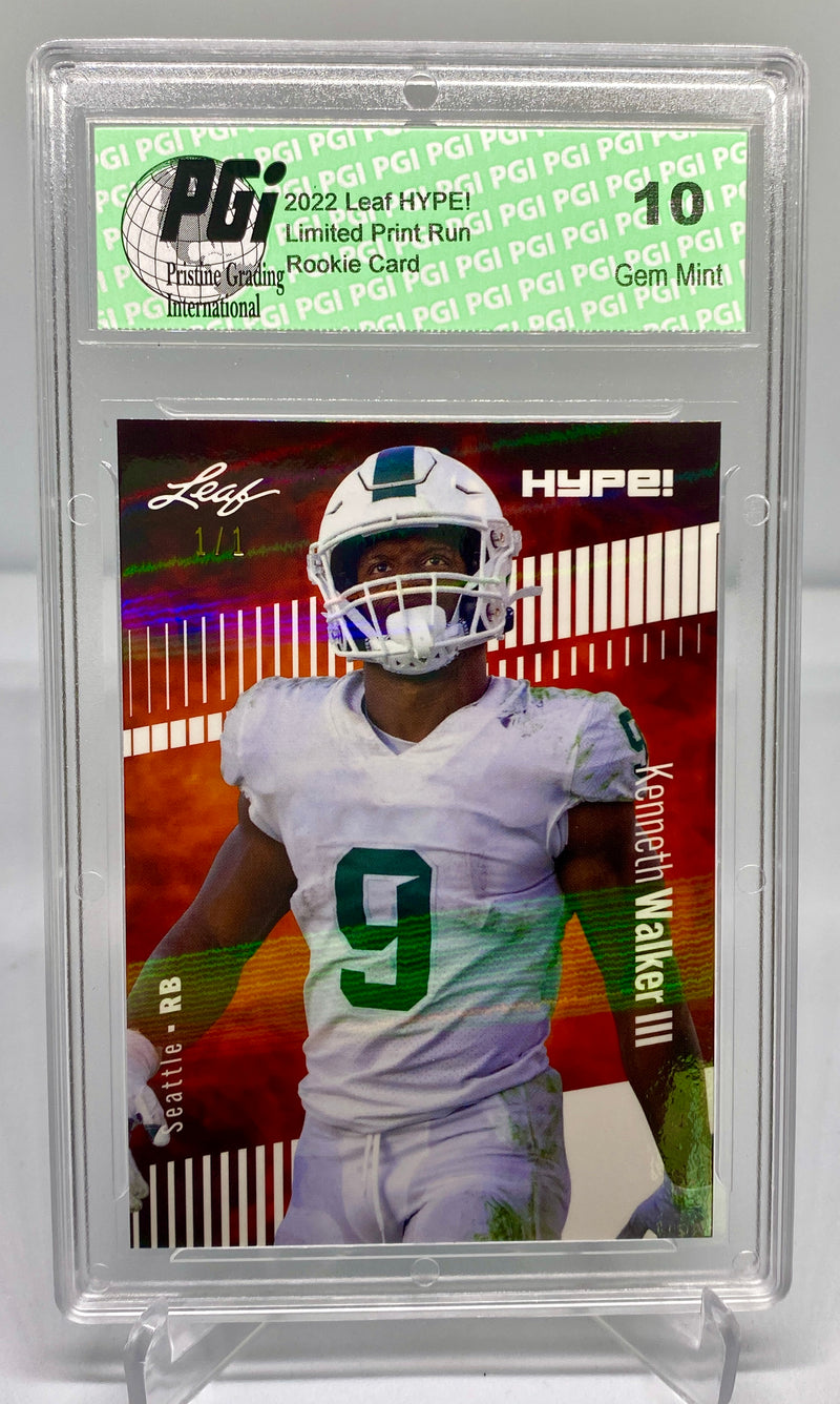 Kenneth Walker III Rookie Card Seattle PGI 10 Gem Mint Football Trading Card 2022 Leaf HYPE! #98 White Shimmer 1 of 1