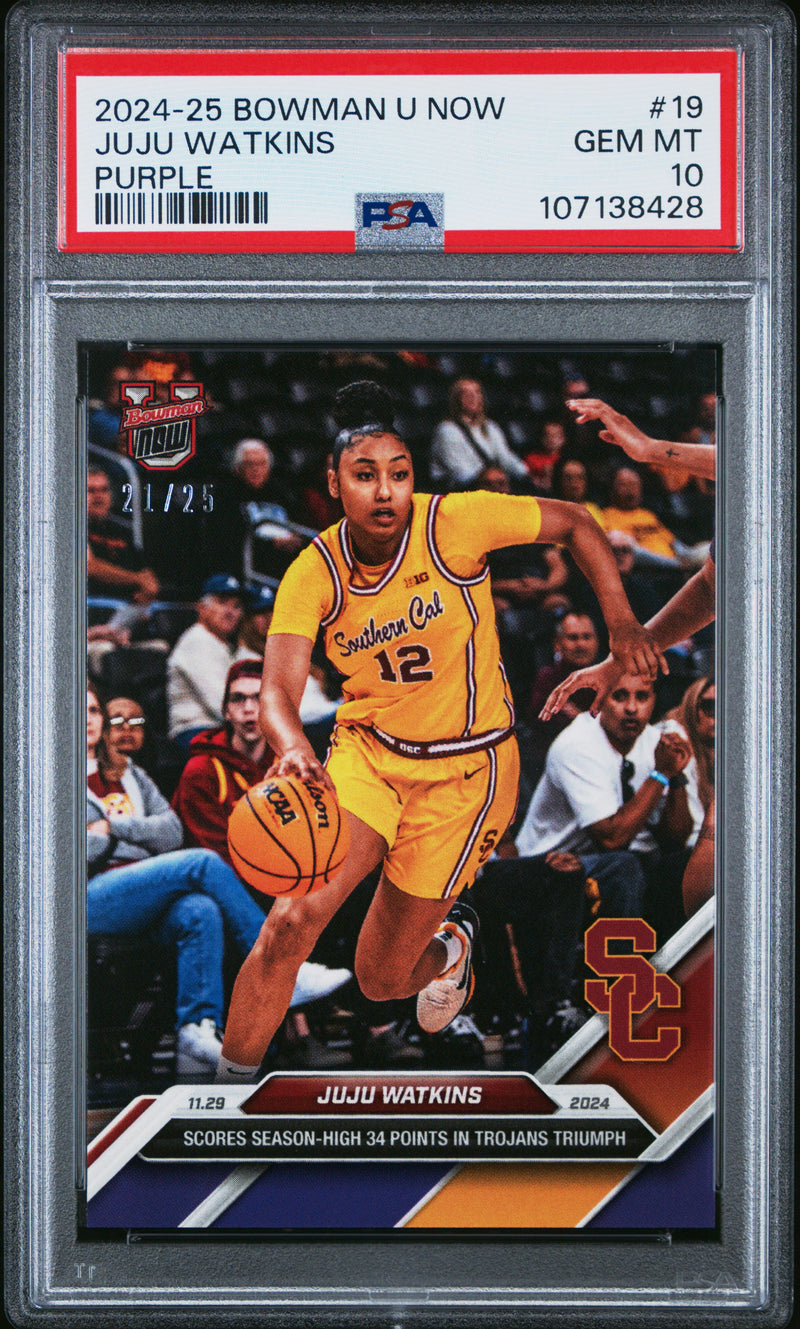 PSA 10 JuJu Watkins 2024 Bowman University Now #19 Purple #21 of 25 Rookie Card USC Trojans