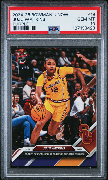 PSA 10 JuJu Watkins 2024 Bowman University Now #19 Purple #21 of 25 Rookie Card