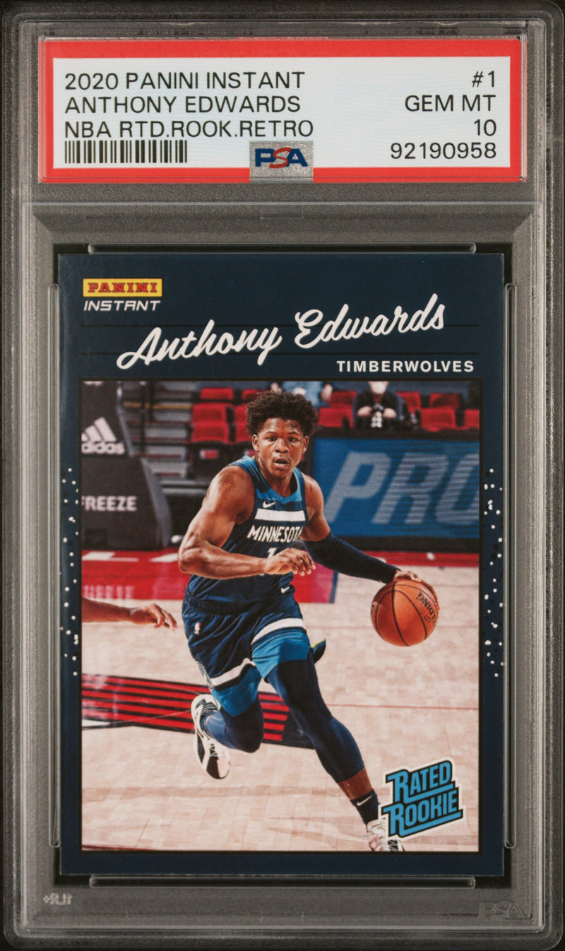 PSA 10 Anthony Edwards 2020 Panini Instant #1 Retro SP Rookie Card Minnesota Timberwolves