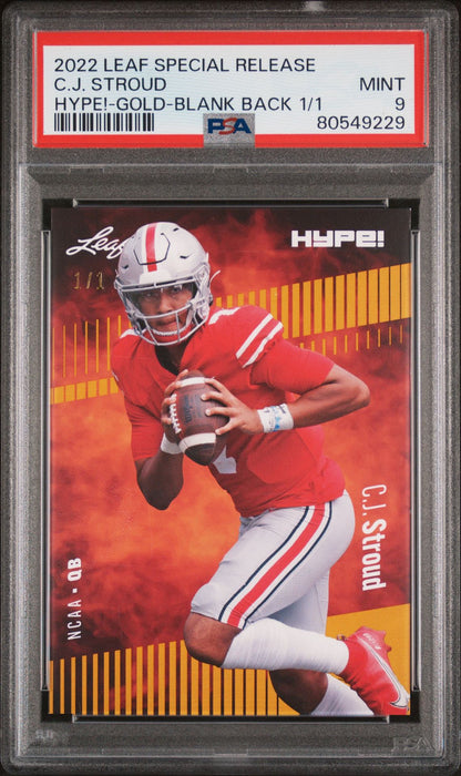 PSA 9 C.J. Stroud 2022 Leaf Hype! #81 Gold Blank Back 1/1 Rookie Card Houston Texans