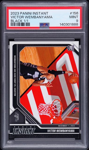 PSA 9 Victor Wembanyama 2023 Panini Instant #156 Black 1 of 1 Rookie Card San Antonio Spurs