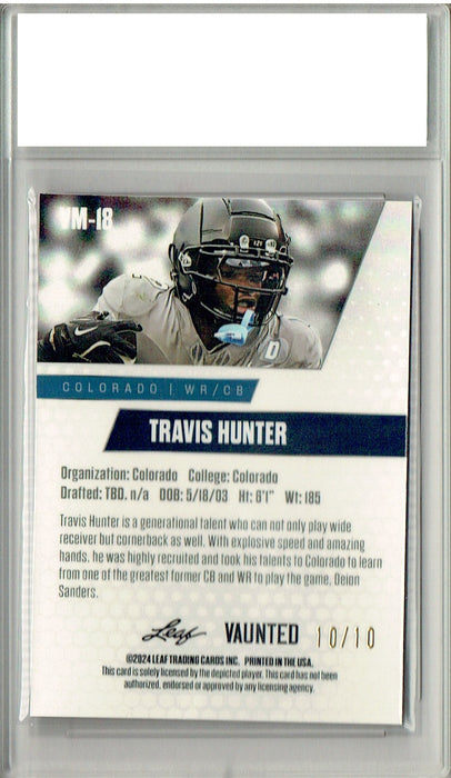 Travis Hunter 2024 Leaf Vaunted Metal #VM-18 Pink 10 Made Rookie Card PGI 10