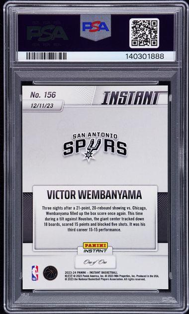 PSA 9 Victor Wembanyama 2023 Panini Instant #156 Black 1 of 1 Rookie Card San Antonio Spurs